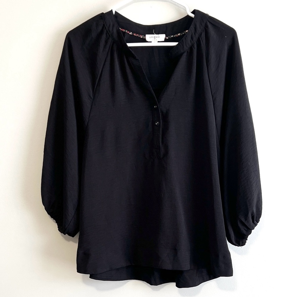 Umgee Split Neck 3/4 Sleeve Popover Blouse